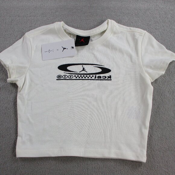 Air Jordan x Travis Scott Shirt Womens XS Slim Sail Cropped Crop Top NWT FQ7805 - Picture 2 of 11